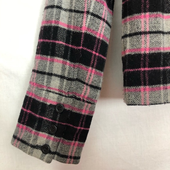 Victoria's Secret Pink Plaid jacket Coat detachable fur hood - Picture 7 of 11